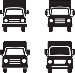 Front view delivery truck icon set for logistics transport and cargo service design
