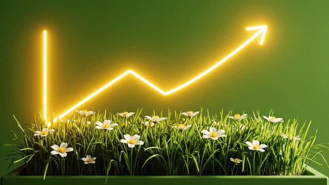 Green growth with neon chart ascends.