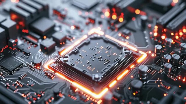 Video A detailed view of a computer motherboard with various components and wiring