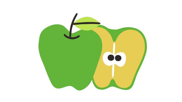 Cute Cartoon Green Apple and Slice Character Animation