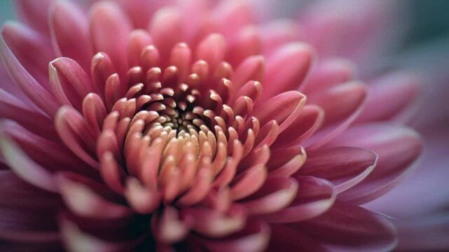 Extreme Close Up Macro Pink Chrysanthemum Flower Petals Soft Focus Bokeh Background Gentle Bloom des