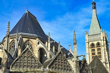 Church of St. Severin tower and roof detail, Latin Quarter of Paris, France.