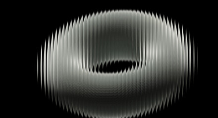 dark abstract 3d glass ring with flowing wave geometry on black