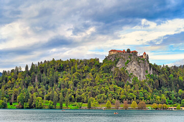 Lake Bled with Bled Castle landscape, Slovenia
