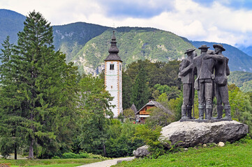 Monument To Four Courageous Men  in Ribcev Laz,Bohinj Lake, Slovenia