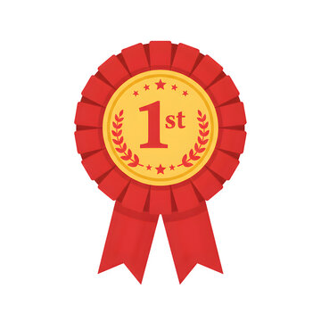 First place rosette award with gold center and red ribbon