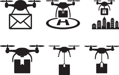 Drone delivery service icons set with package mail city drop future transport technology concept
