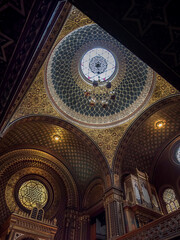PRAGUE, CZECH REPUBLIC - MARCH 6 2017: Ornamental canopy inside the Spanish Synagogue. The Spanish Synagogue was called for its impressive Moorish interior design. 