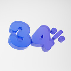 Transparent purple thirty four percent or 34 % isolated over white background. 3D rendering.