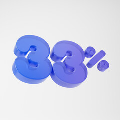 Transparent purple thirty three percent or 33 % isolated over white background. 3D rendering.