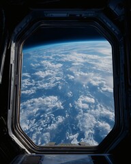 Fototapeta premium Earth Cloudscape Seen Through Spacecraft Window in Low Orbit