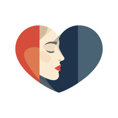 Elegant Womans Profile in French Flag Heart Illustration