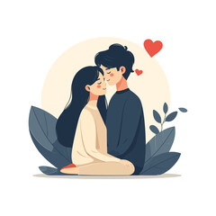 Loving Couple Embracing with Closed Eyes in Romantic Illustration