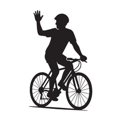 Obraz premium Cyclist Waving Hand Silhouette for Commuter and Lifestyle Art