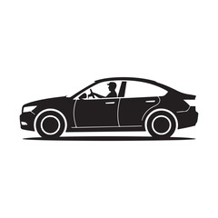 Obraz premium Silhouette of a man driving a modern sedan car