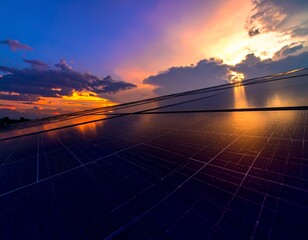 sunset and Solar Pannel