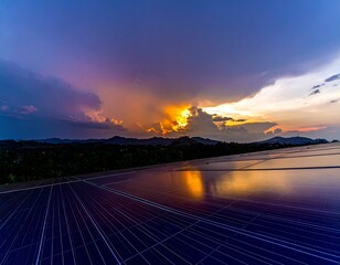 Solar Pannel and Sunset