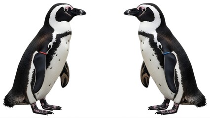 Obraz premium Two penguins standing side by side on transparent background