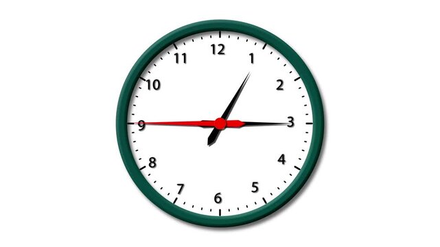 Clock spinning, watch animation on white background with alpha channel. Clock icon flat style. 12 hours clock dial . Analog clock spinning animation.4k vedio.