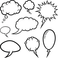 Hand Drawn Speech and Thought Bubble Set &ndash; Comic Dialogue Outline Illustration