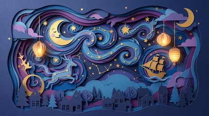 abstract grunge background with stars and sky