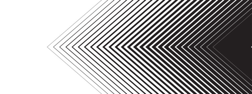 Repeated chevron arrow shapes moving in left direction with faded effect. Forward, speed, fast or motion dynamic print. Modern abstract striped website background. Vector graphic illustration