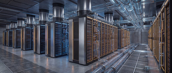 Data Center interior: Immerse yourself in the heart of modern technology within a state-of-the-art data center.
