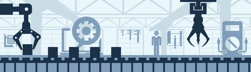 Industrial engineering vector illustration. industry, engineer hardhat, automation and process integration in a factory.