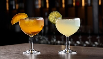 Two Cocktails Or Mocktails Glasses On A Bar Table