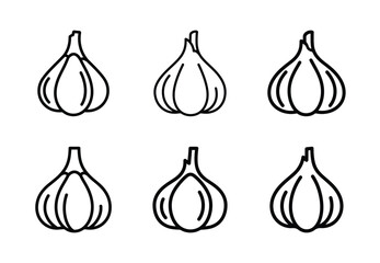 Set of food related garlic bulb  outline vector icons. food linear icons collection, Editable stroke