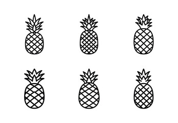 Fototapeta premium Set of food related pineapple outline vector icons. food linear icons collection, Editable stroke