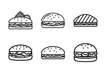 Fototapeta premium Set of food related picnic food outline vector icons. food linear icons collection, Editable stroke