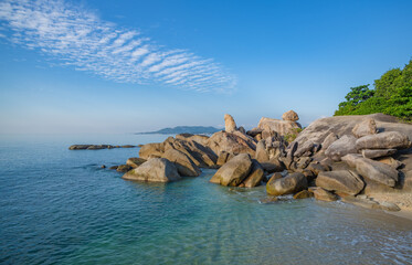 Hin Ta and Hin Yai Rocks, Grandfather and Grandmother rock on the Lamai Beach in Koh Samui, Thailand