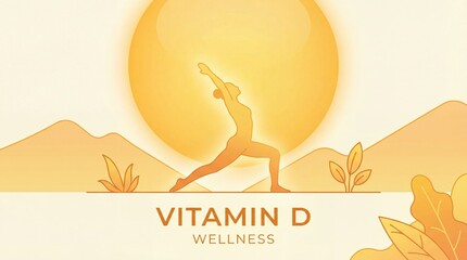 Silhouette woman practicing yoga under bright sun representing vitamin D absorption for strong bones. Wellness illustration suitable for medical health banners or lifestyle posters.