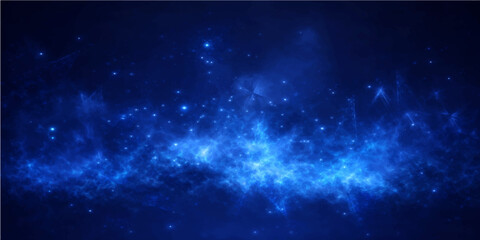 Obraz premium A deep blue abstract background featuring a bright starry nebula and glowing cosmic dust across a dark outer space galaxy starfield illustration