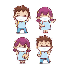 Children Wearing Face Masks Ready for School kids back to school