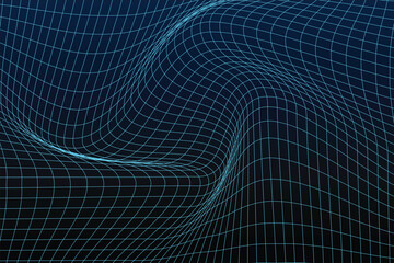 Twisted Blue Wireframe Grid Surface with Deep Warped Perspective abstract background
