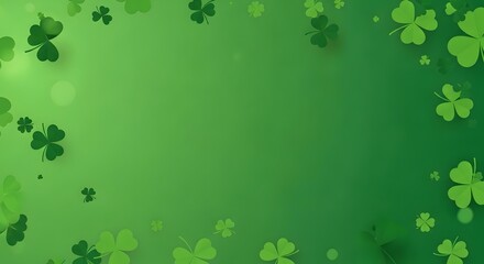 St patrick's day green background with shamrocks and four leaf clovers