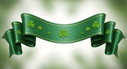 St patrick's day green ribbon with shamrocks decoration