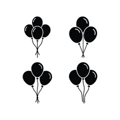 Balloons Black Silhouette Flat Icon Vector