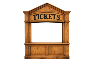 Vintage wooden ticket booth sign with tickets text, retro entry point for entertainment, events, and box office sales