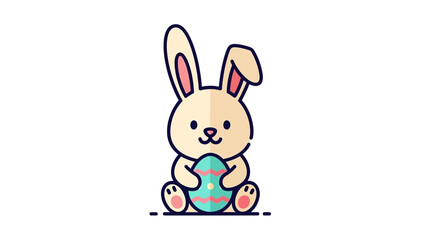 Obraz premium Cute Cartoon Bunny Holding Easter Egg.