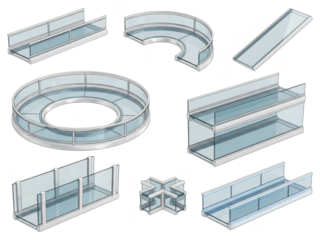 Set of Various Architectural Glass Railing Designs, White Background