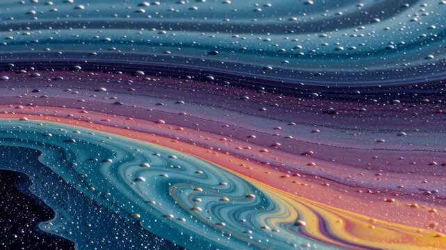 Abstract artwork featuring dynamic, cosmos-inspired fluid patterns with vibrant swirls in shades of blue, yellow, purple, and pink. the composition conveys a sense of motion and depth, with textures r