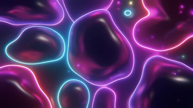 Neon liquid abstract shapes morphing smoothly with glowing purple edges and fluid motion