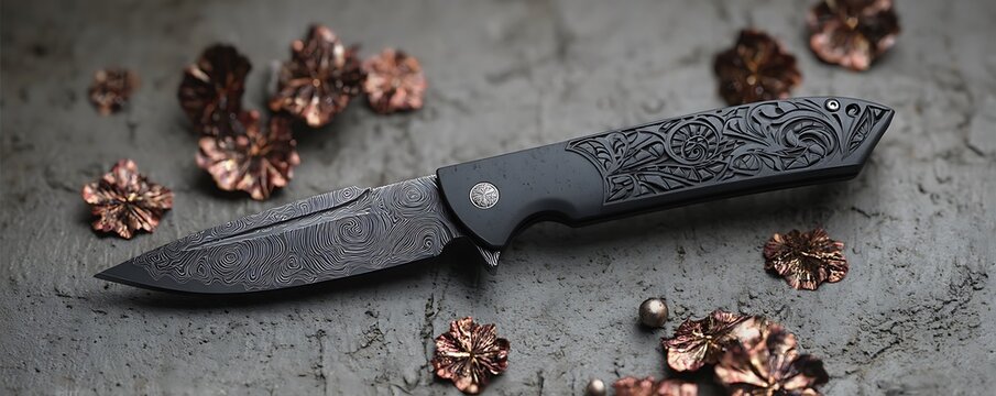 decent black color knife background with perfect stone binding on the background abstract new art design for the black knife wallpaper 