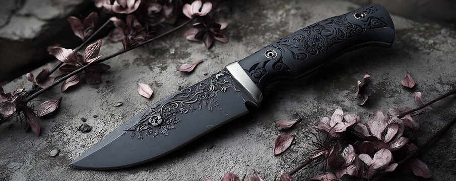 decent black color knife background with perfect stone binding on the background abstract new art design for the black knife wallpaper 