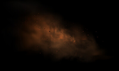 Realistic vector background of sandy smoke clouds and fine dust particles swirling in a desert storm. 