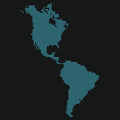 Obraz premium Americas Light Blue Digital Point Grid Map on Black for Global Cyber Defense
