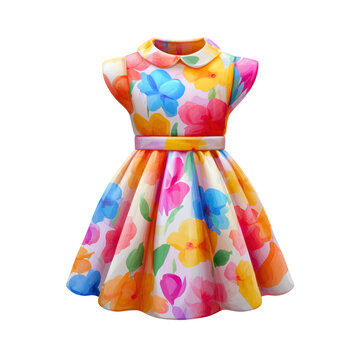 Vibrant floral print dress with peter pan collar with colorful Isolated on a transparent background
